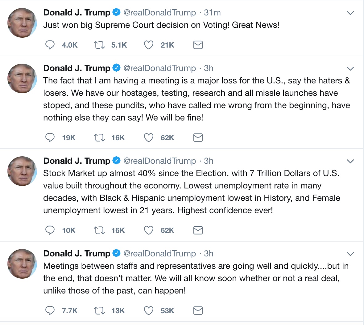 峰会日“首推” 特朗普：很快知道结果