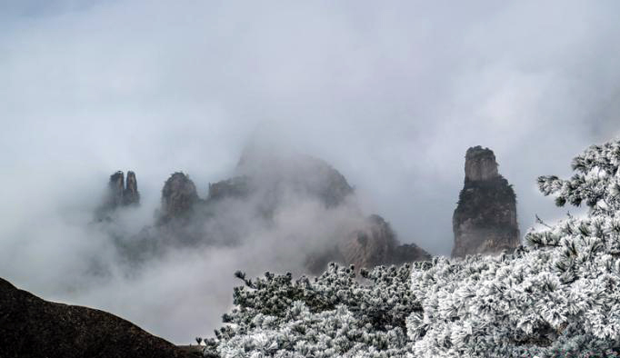安徽黃山雲海霧凇美景如畫