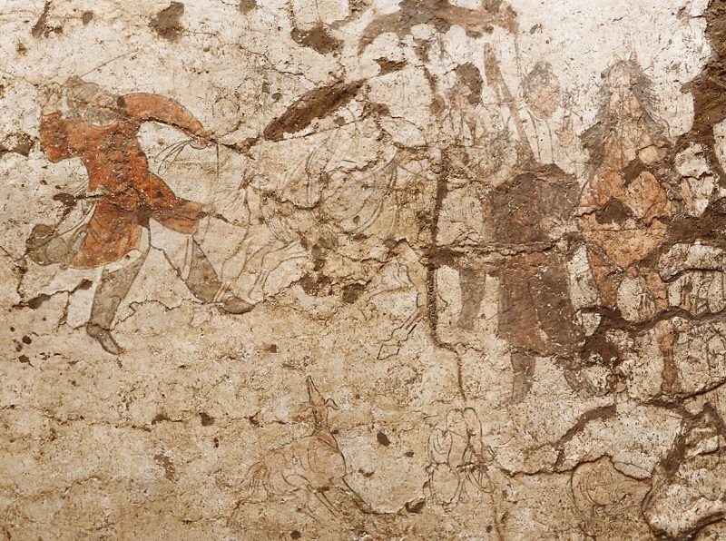 陝西唐墓出土罕見壁畫　胡人馴馬圖再現唐人生活