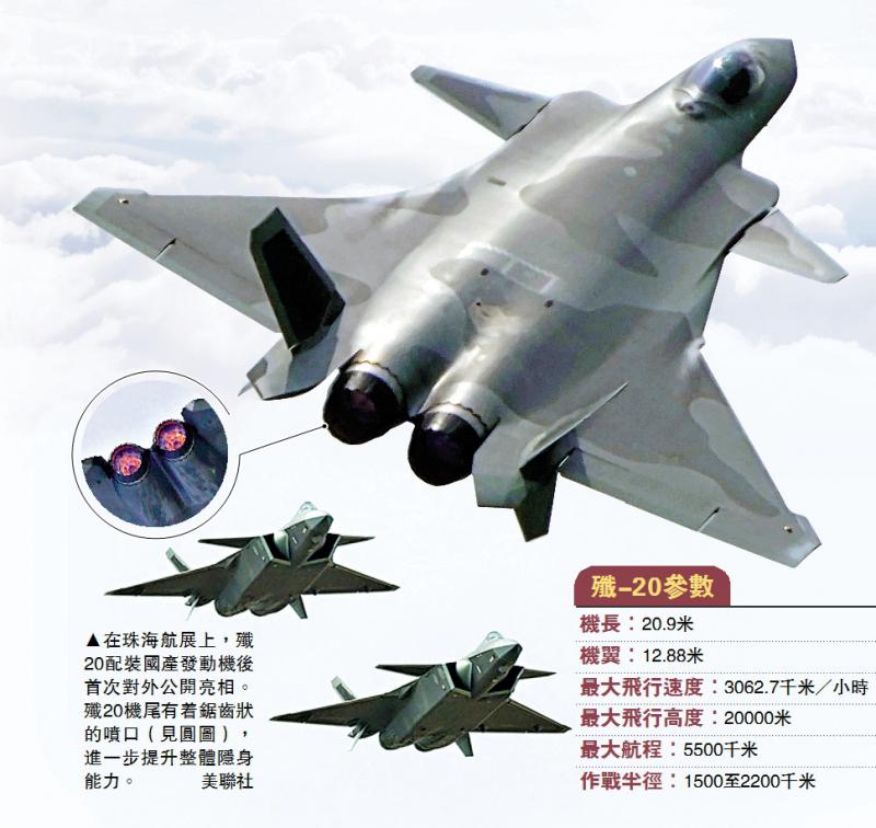 “20时代”战机家族首聚航展 歼-20配装国产发动机后首公开亮相