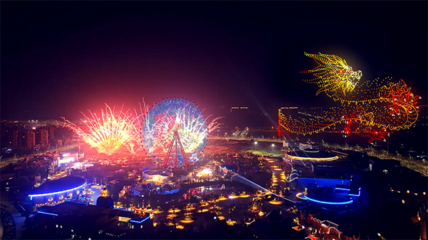 鄭州海昌上演「龘無人機龍王秀」 讓民俗文化魅力煥發新光彩