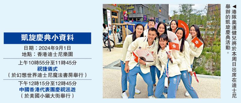 迪士尼香港奧運健兒凱旋慶典周日舉行