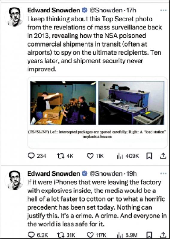 国际观察/斯诺登一针见血道出“传呼机爆炸案”关键\闵 立