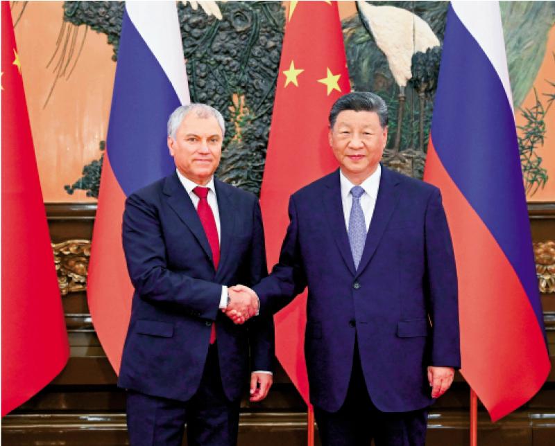 ﻿习近平会见俄罗斯国家杜马主席沃洛金 中苏为抗击日德法西斯付出巨大牺牲 中俄要携手捍卫两国安全和发展利益