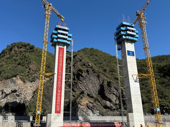 108新线高速8标项目西大地大桥薄壁空心墩顺利封顶