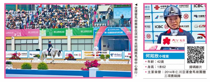 第十五届全国运动会 全运＋马术/港将何苑欣盛装舞步获第7 “赢宝贵经验”