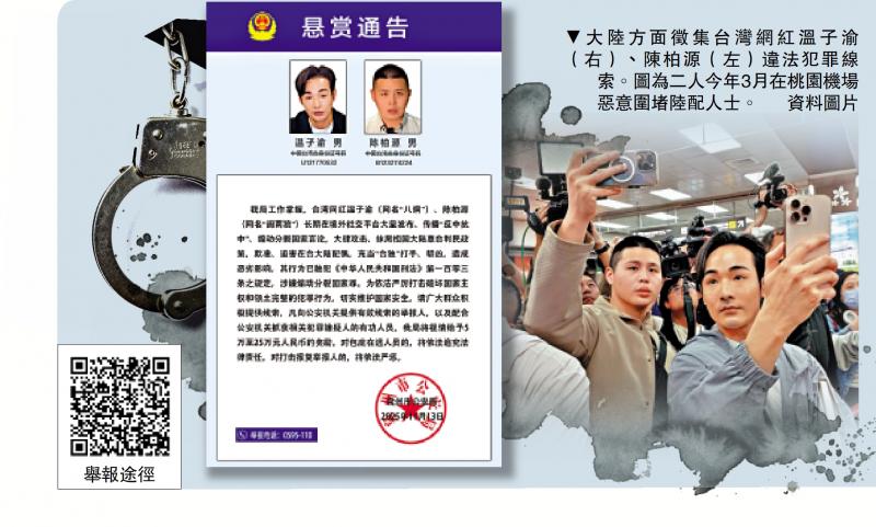 ﻿大陆再发悬赏令 征集两“台独”打手罪证