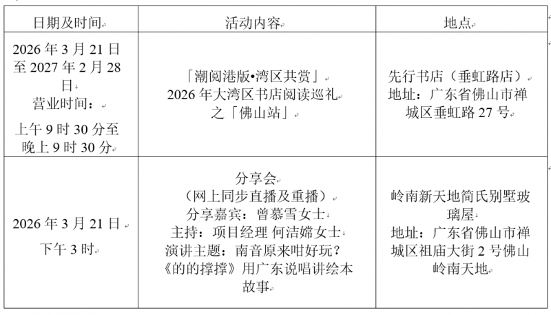 “腾飞创意─香港馆”举办第二届“大湾区书店阅读巡礼”佛山站首场分享会唱响非遗南音
